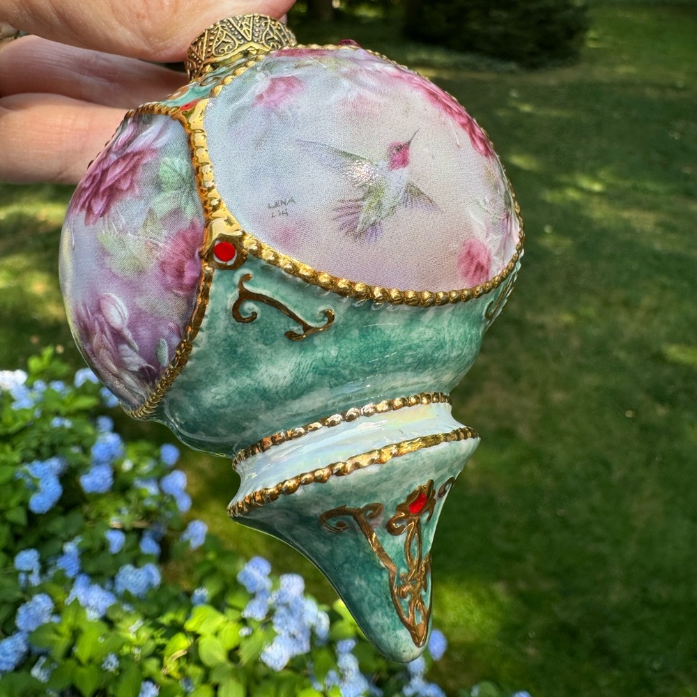 The Bradford Edition 1998 Red Rhinestone Christmas Hummingbird Ornament Signed